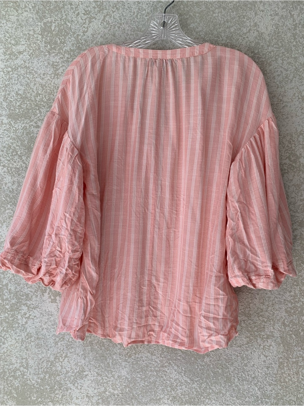 Jessica Simpson Pink & White Striped Tunic Blouse Puffed Sleeves Large Cottage - Picture 3 of 9